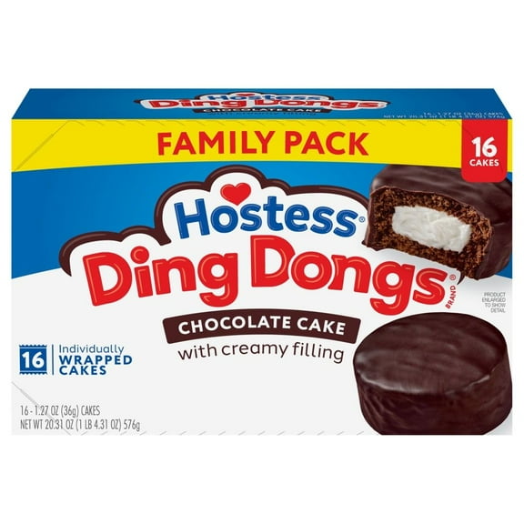 Hostess Ding Dongs Chocolate Snack Cakes Family Pack 16 ct / 20.31 oz - Pack of 2