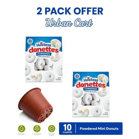 Hostess Donettes,2 Pack Powdered Mini Donuts, 10 oz( With Disposable Planter 1 Pot)