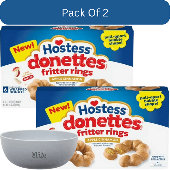 Hostess Donettes Apple Fritter Rings, 6-Count, 10.36 oz-2pk, With White Bowl By OMA