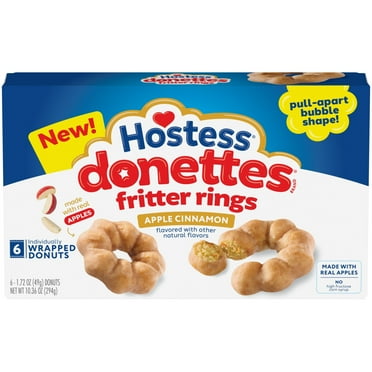 Hostess Donettes Fritter Rings Apple Cinnamon Flavored Donuts with Other Natural Flavors, 10.36 Oz. Box (6 Ct.)