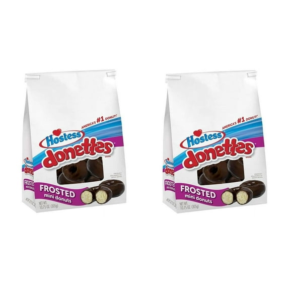 Hostess Donettes - Frosted Mini Donuts - Chocolate Flavored Donuts - 10.75 Oz Bag - Pack of 2
