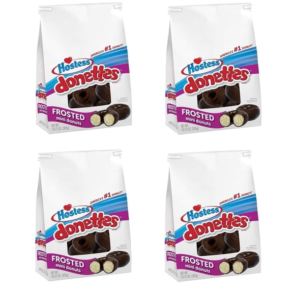 Hostess Donettes - Frosted Mini Donuts - Chocolate Flavored Donuts - 10.75 Oz Bag - Pack of 4
