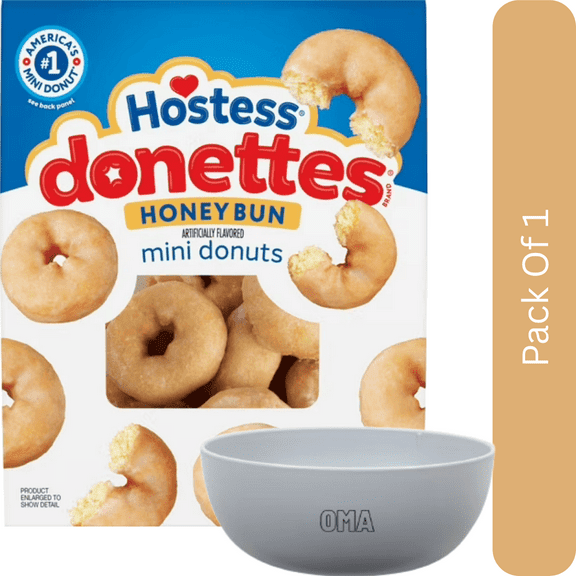 Hostess Donettes Honey Bun Flavored Mini Donuts 10.5 oz Bag- With White Bowl By OMA