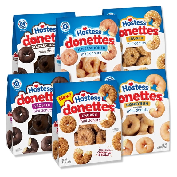 Hostess Donettes Variety Pack | Big Bags 6 Flavors: Frosted, Double Chocolate, Old Fashioned, Glazed, Crunch, and Powdered