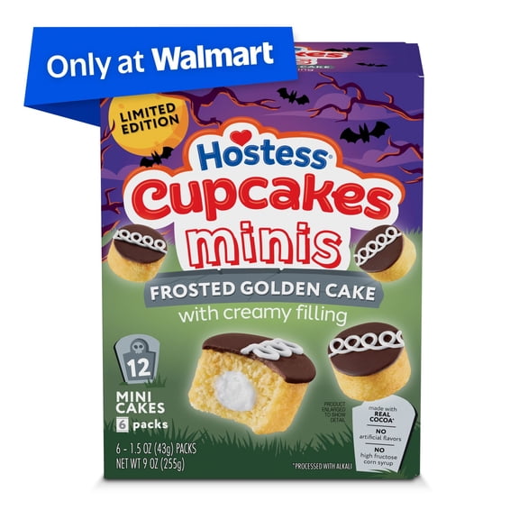 Hostess Cupcakes Minis, Frosted Golden Snack Cakes for Halloween, 9 oz Box (6 Count)