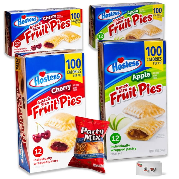 Hostess Fruit Pie - Variety Pack - Apple (2pk, 12oz - 24 pies) - Cherry (2pk, 12oz - 24 pies) - 48 Snack Sized Fruit Pies - Party Mix (1, 8oz) - 5 Items Total