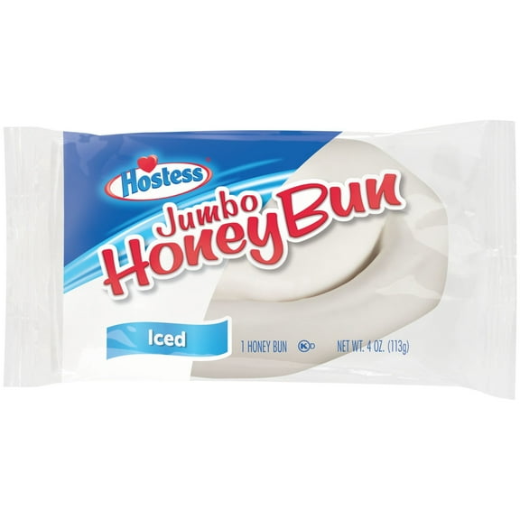 Hostess Jumbo Honey Bun, Iced Snack, 4 oz Pack