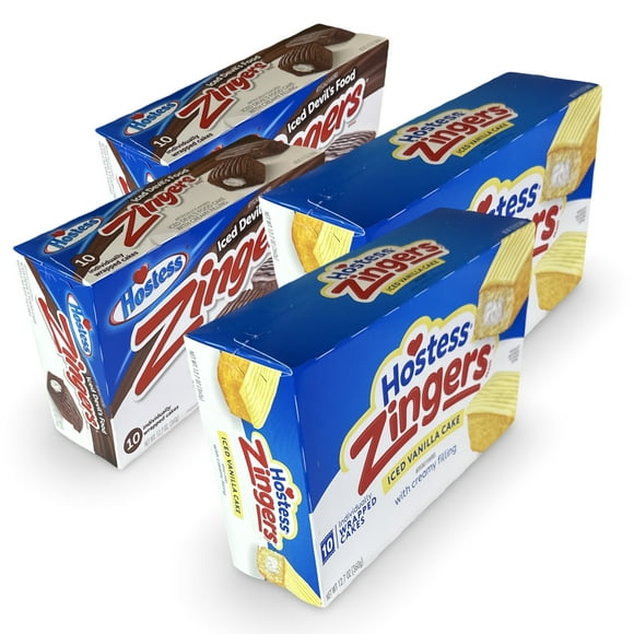 Hostess Zingers Combo | Iced Vanilla & Iced Devil's Food | 12.7 Ounce | Four 10 Count Boxes (40 Total Zingers)