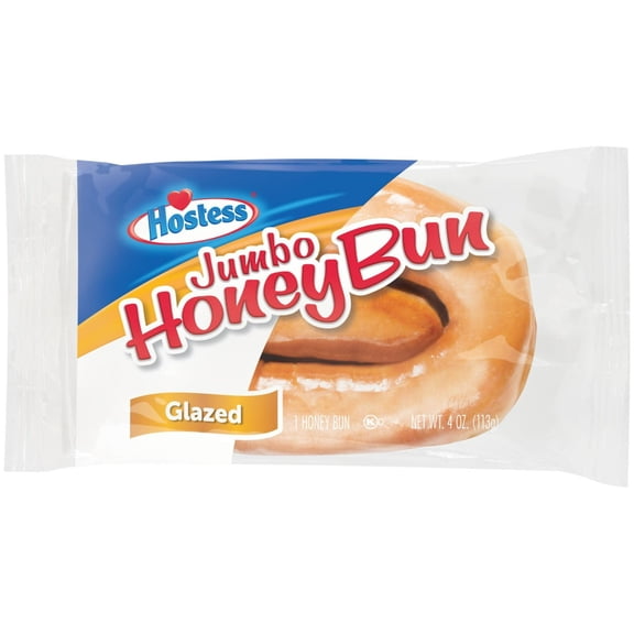 Hostess Jumbo Honey Bun, Glazed Snack, 4 oz Pack pack of 2