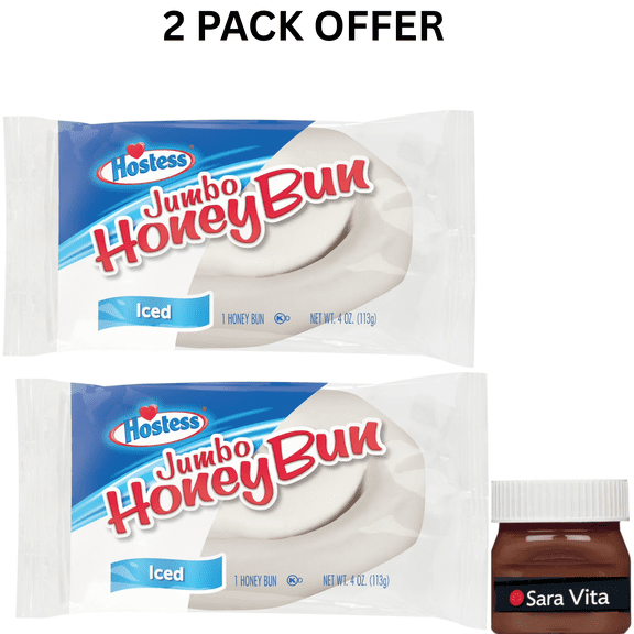 Hostess Jumbo Honey Bun, Iced Snack, 4 oz Pack
