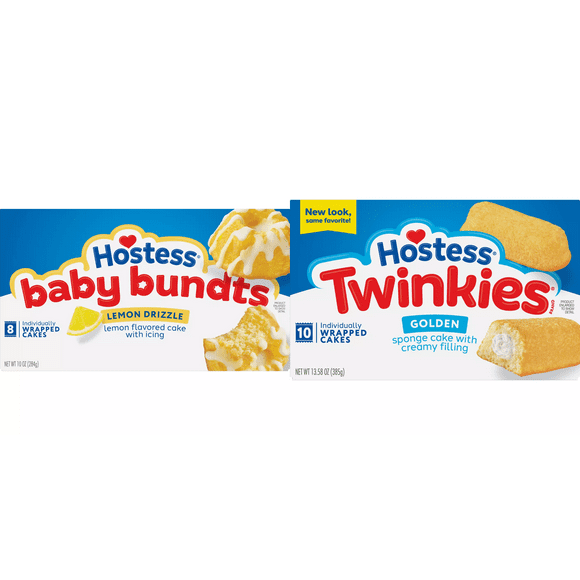Hostess Lemon Drizzle Baby Bundts Mini Cakes, 8 ct&Hostess Twinkies Golden Sponge Cakes, 10 ct