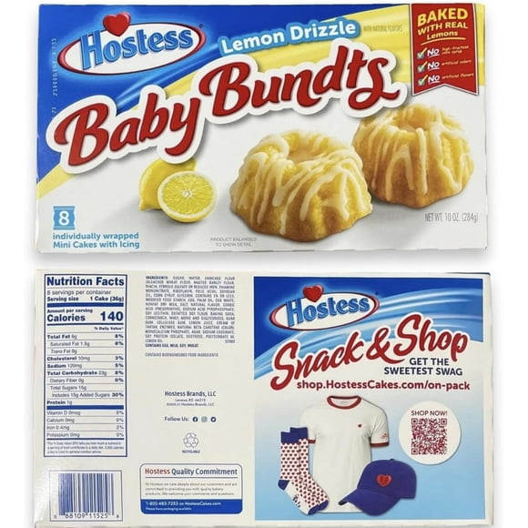 Hostess Lemon Drizzle Baby Bundts8ct&Hostess Twinkies Golden Sponge Cake, 10 ct
