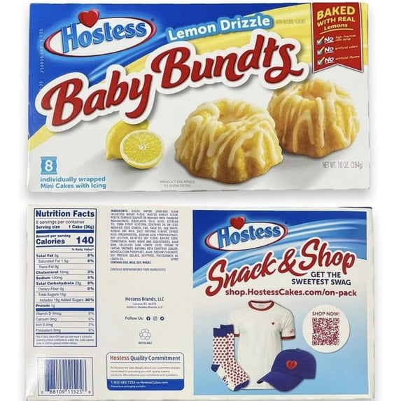 Hostess Lemon Drizzle Baby Bundts8ct&Hostess Twinkies Golden Sponge Cake, 10 ct