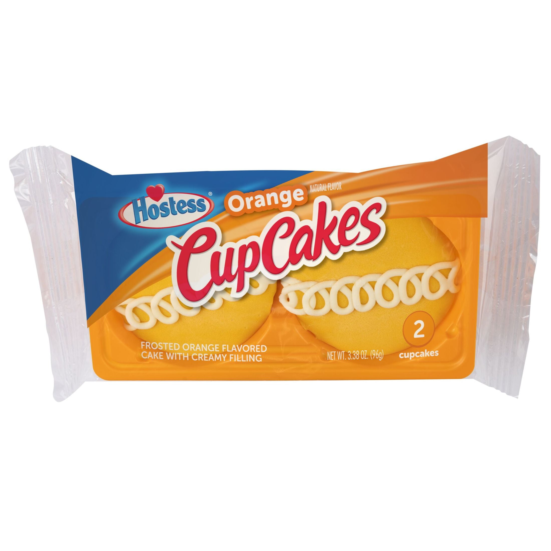 HOSTESS Orange Flavored Cupcakes Single Serve, 2 Count, 3.38 oz