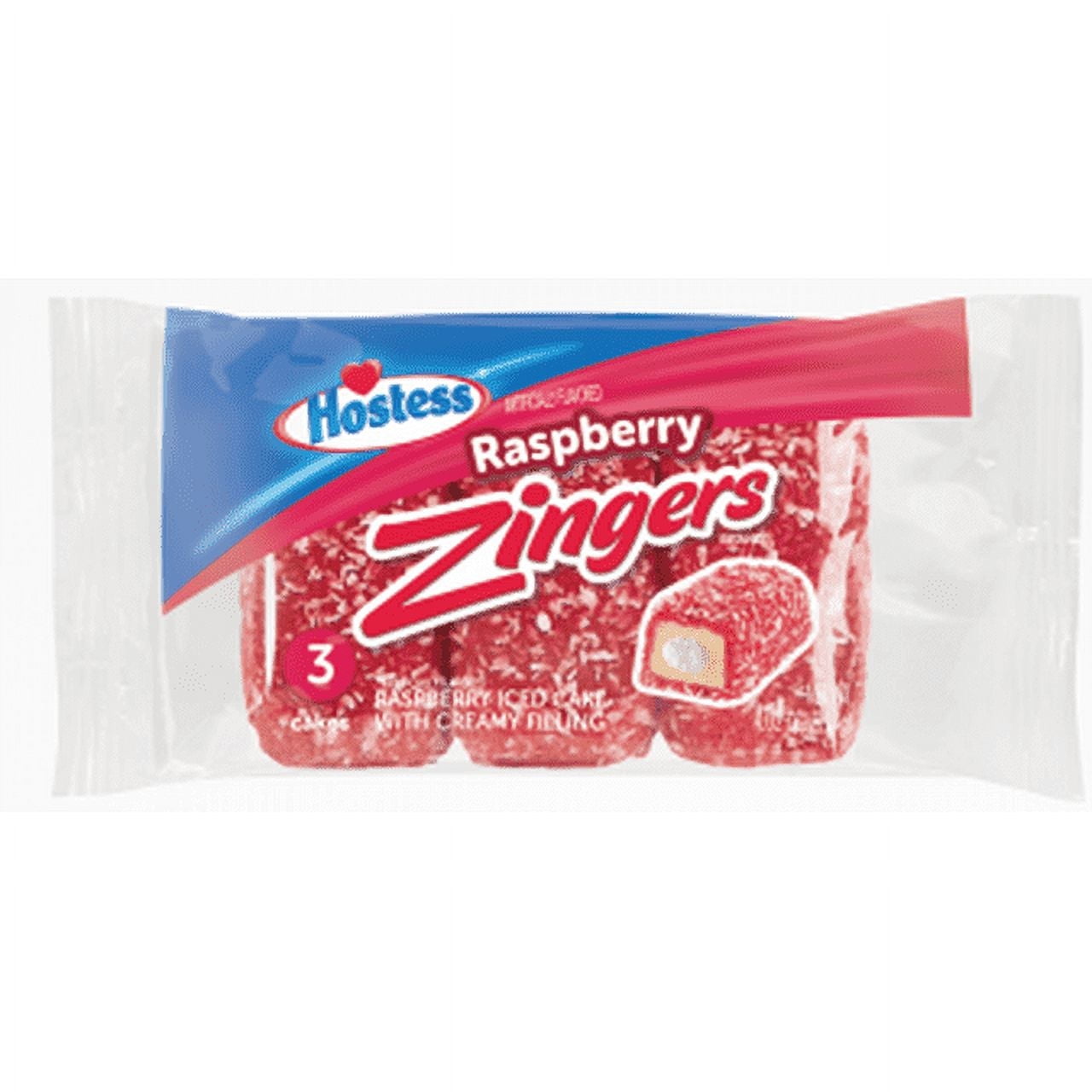 Hostess Raspberry Zingers, Raspberry and Coconut, Sponge Cake, Single Serve, 4.02 oz., 3 Count Wide - ( 3pack )