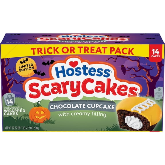 Hostess ScaryCakes Cupcakes, Chocolate Snack Cakes with Creamy Filling, 14 Count Box