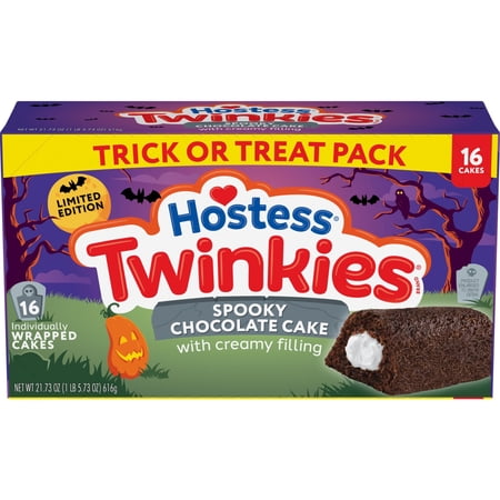 Hostess Spooky Twinkies, Chocolate Sponge Cake with Creamy Filling, 21.73 oz Box (16 Snacks)