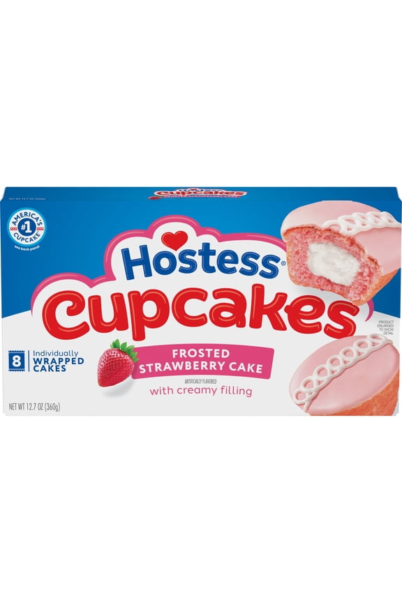 Cupcakes, Artificially Flavored Strawberry Snack Cakes, 12.7 oz Box (8 Count)