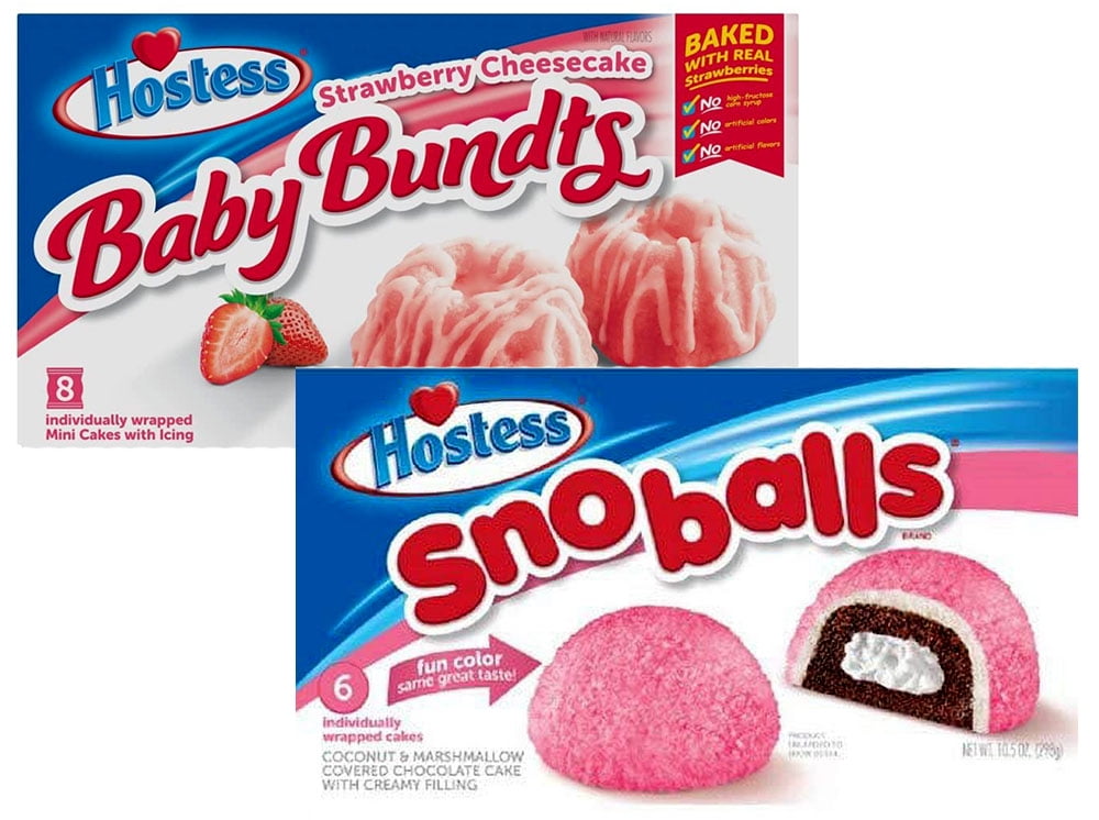 Hostess Strawberry Cupcakes 8 count 12.7 ounces and Hostess Snowball (2