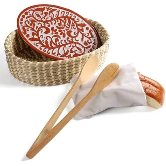 Hostess Terracotta Bread Warmer Basket with Stone Set, Serving Bread Baskets - Perfect Gifts for Sourdough Bakers and Housewarming$$Home Decor, Kitchen, & Other