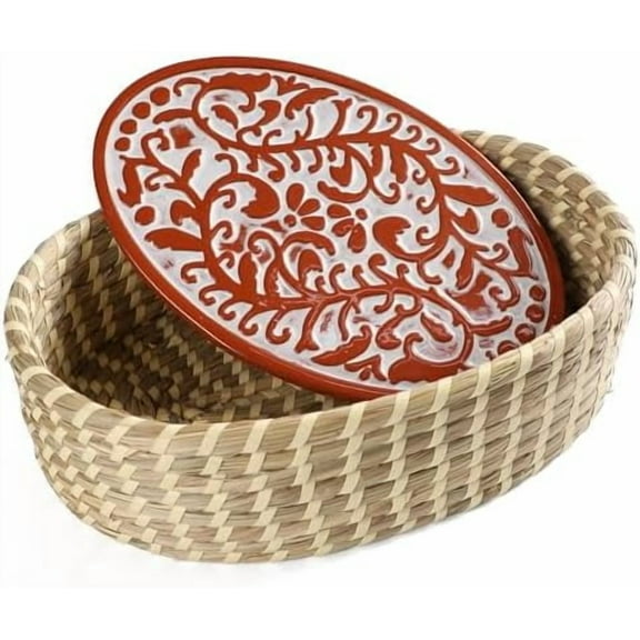 Hostess Terracotta Bread Warmer Basket with Stone, Serving Bread Baskets - Perfect Gifts for Sourdough Bakers & House Warming