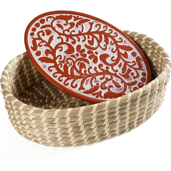 Hostess Terracotta Bread Warmer Basket with Stone, Serving Bread Baskets - Perfect Gifts for Sourdough Bakers & House Warming