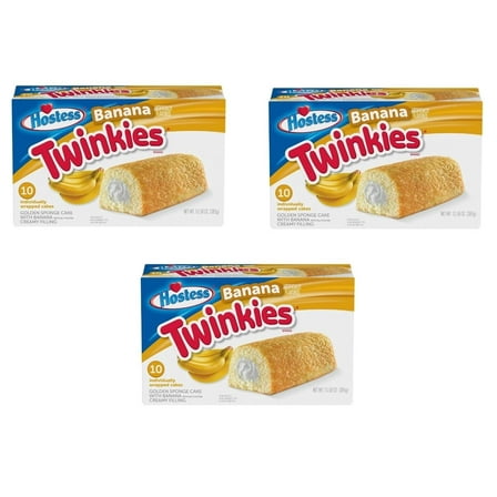 Hostess Twinkies - Creamy Golden Sponge Cake With Banana - Creamy Filling - 13.58 Oz - 10 Individually Wrapped Cakes - Pack of 3