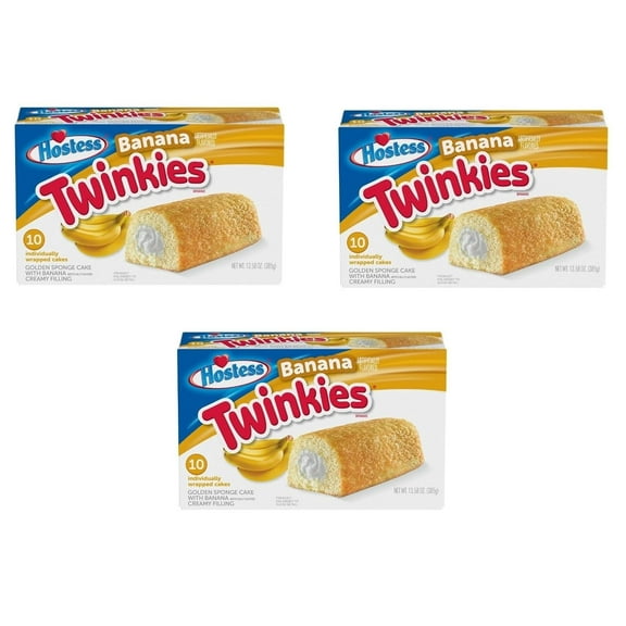 Hostess Twinkies - Creamy Golden Sponge Cake With Banana - Creamy Filling - 13.58 Oz - 10 Individually Wrapped Cakes - Pack of 3