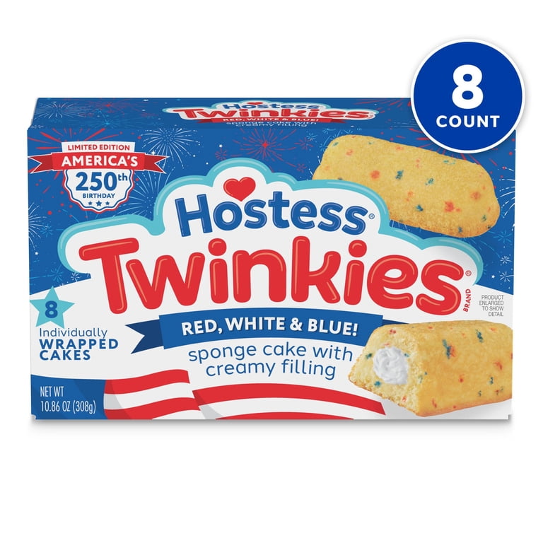 Hostess Red, White & Blue! Twinkies Snack Cakes, 10.86 oz Box (8