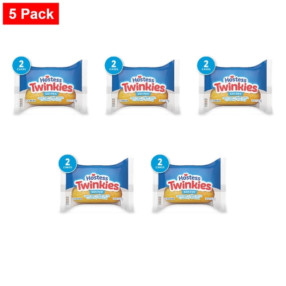 Hostess Twinkies Snack Cakes, Golden Sponge Cake with Creamy Filling 2 count - 5 Pack