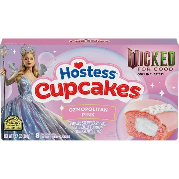 Hostess Wicked: For Good Cupcakes, Strawberry Artificially Flavored Snack Cakes with Ozmopolitan Pink Frosting, 12.7 oz Box (8 Ct.)