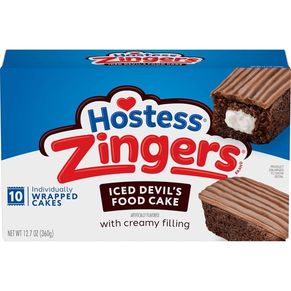 Hostess Zingers Snack Cakes, Artificially Flavored Iced Devils Food Cake, 12.7 Oz. Box (10 Ct.) ( PACK OF 2 )