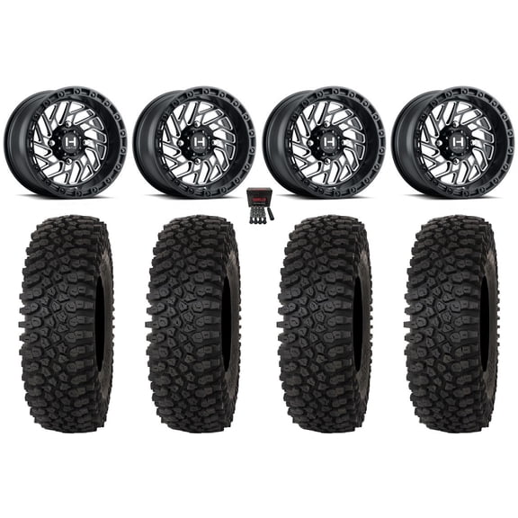 Hostile Jigsaw 15" Wheels Milled 32" Roctane ST Tires Kawasaki Mule Pro FXT