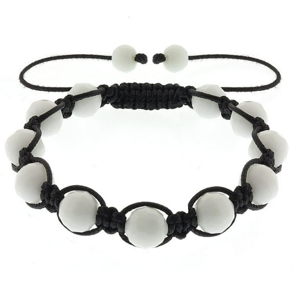 Gem Stone King Hot 10mm White Solid Crystal Ball Adjustable Men's Bracelet