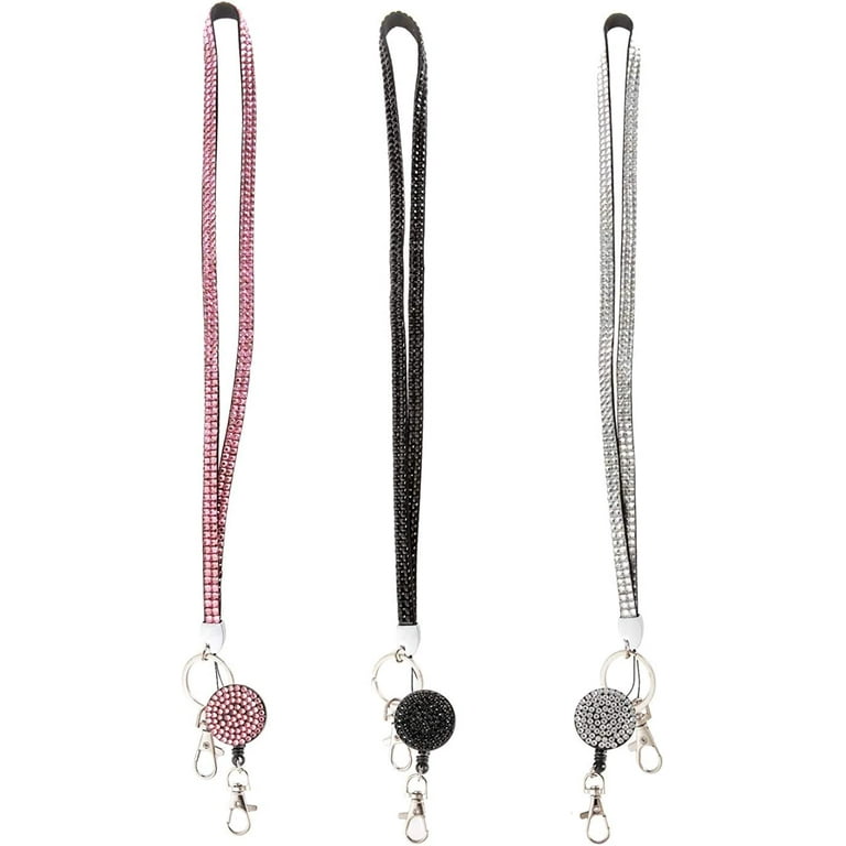 Hot 3pcs Pack 32 inch All Around Bling Crystal Leather Neck Strap Lanyard w/Retractable Badge Reel for ID Badge Keys Holder Cute Rhinestone Gift ID/