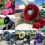 MEIHUIDA Hot 3Pcs/Set Woolen Winter Soft Warm Fuzzy Steering Wheel Cover Long Plush Handbrake Car Accessory Pink/Saffron Yellow/Black/Wine Red/Beige