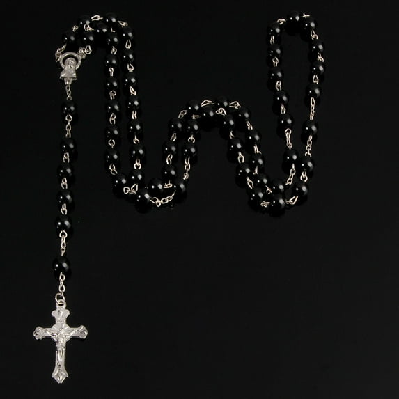 Hot 8mm Rosary Catholic Rosary Necklace Lady Jewelry Cross Pendant Pink Halloween Gift Girl (A)