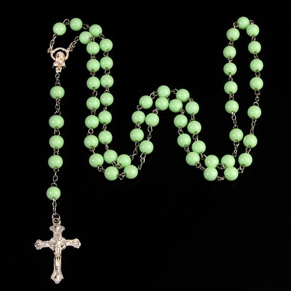 Hot 8mm Rosary Catholic Rosary Necklace Lady Jewelry Cross Pendant Pink Halloween Gift Girl (E)