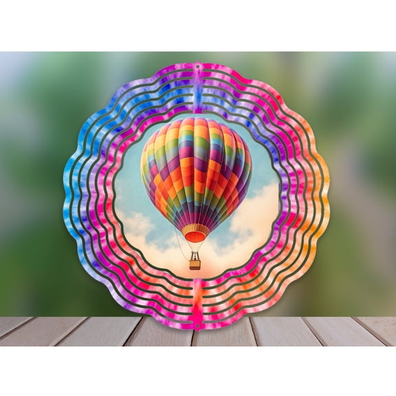 Hot Air Balloon 10 Inch Metal Double-Sided Rotating Wind Spinner for Garden, Lawn, Patio Outdoor Yard Decor - Durable Metal Rotating Spinner, , Easy to Hang.