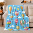 thumbnail image 1 of Hot Air Balloon Adventure Sky Scene Cheerful Cartoon, Playful Celestial Scene, Warm Flannel Blanket for Living Room and Bedroom, Celestial Art Lovers Housewarming Gift, Celestial Home Decor, 1 of 9