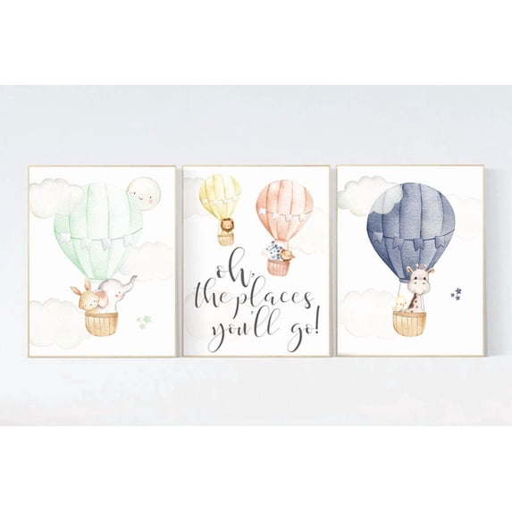Hot Air Balloon Animal Gender Neutral Nursery Wall Art Print, Nursery ...