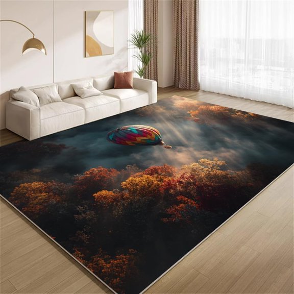 Hot Air Balloon Area Rugs, Sky Adventure Carpet, Washable Non Slip Low Pile Soft Rug for Entryway Foyer Kitchen Living Room Bedroom Decor Mat 2ftx3ft