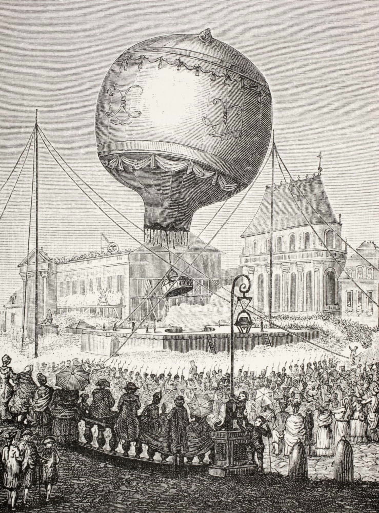 A Hot Air Balloon Ascends In Paris France In The 18Th Century From Xviii Siecle Institutions Usages Et Costumes Published Paris 1875 Canvas Art - Ken Welsh Design Pics (12 x 17)
