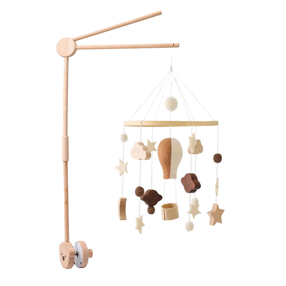 Hot Air Balloon Baby Crib Bell Mobile – Rotating Wooden Wind Chimes with Stars, Moon & Balloon Pendants – Soothing Infant Sleep & Nursery Decor