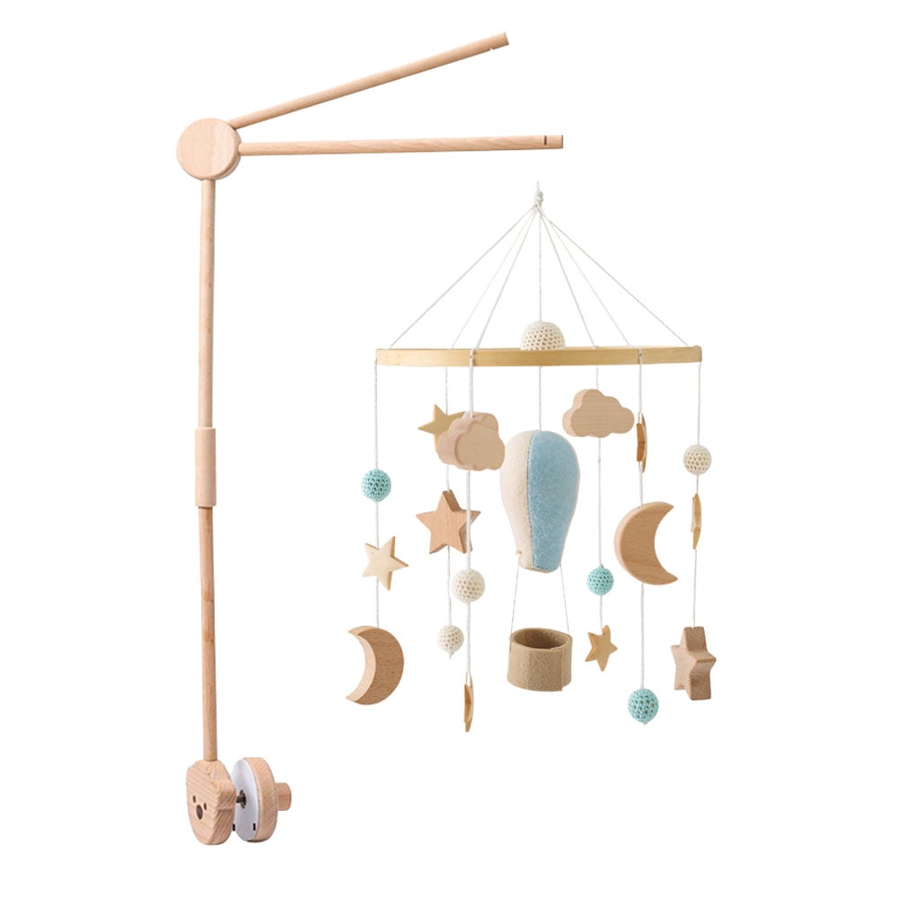 Hot Air Balloon Baby Crib Bell Mobile – Rotating Wooden Wind Chimes with Stars, Moon & Balloon Pendants – Soothing Infant Sleep & Nursery Decor