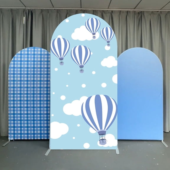 Hot Air Balloon Backdrop Arch Cover 6.6x3.3FT Double Sided Spandex Stretchy Fabric Blue White Cloud Stand Cover for Birthday Baby Shower Party Decor