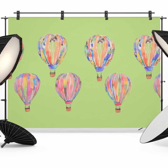 Hot Air Balloon Backdrops for Photography, Modern Nursery Teal Pink Blue Watercolor Bleed Fabric Photo Background Sturdy Studio Props for Photo Studio, Video Recording, Booth & Photoshoot 7x5ft