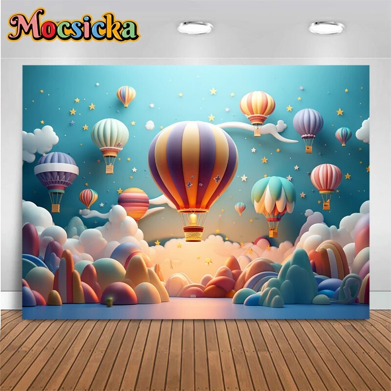 Hot Air Balloon Background For Photography Baby Shower Girl Boy Newborn ...