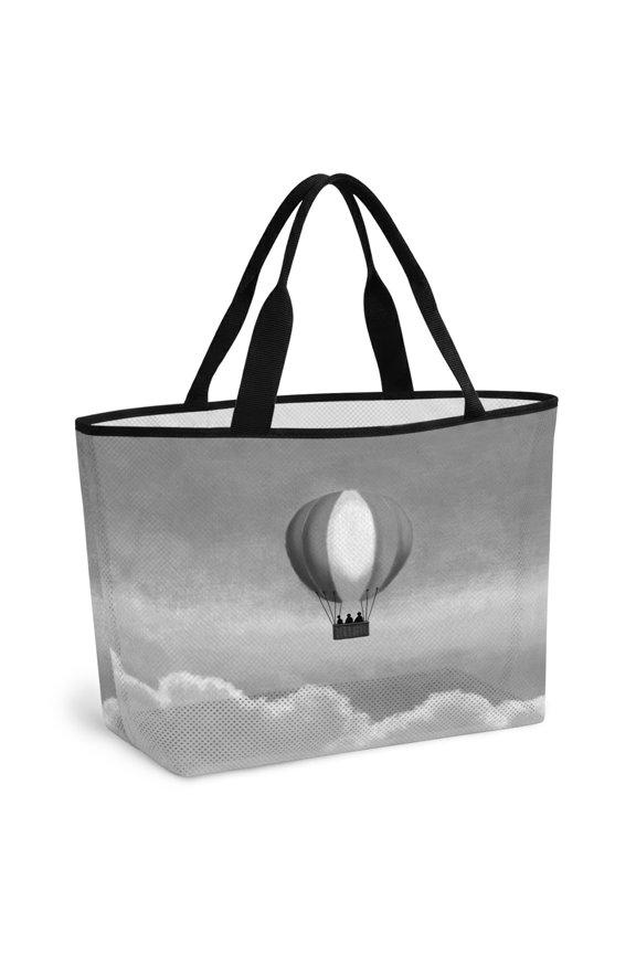 Hot Air Balloon Beach Bag for Women, Large Breathable Mesh Beach Tote Bag, Vintage Grey Sky Clouds Minimalist Sandproof Lightweight Travel Bags for Vacation Picnic Swimming Pool 15.7"x15.7"x9.1"