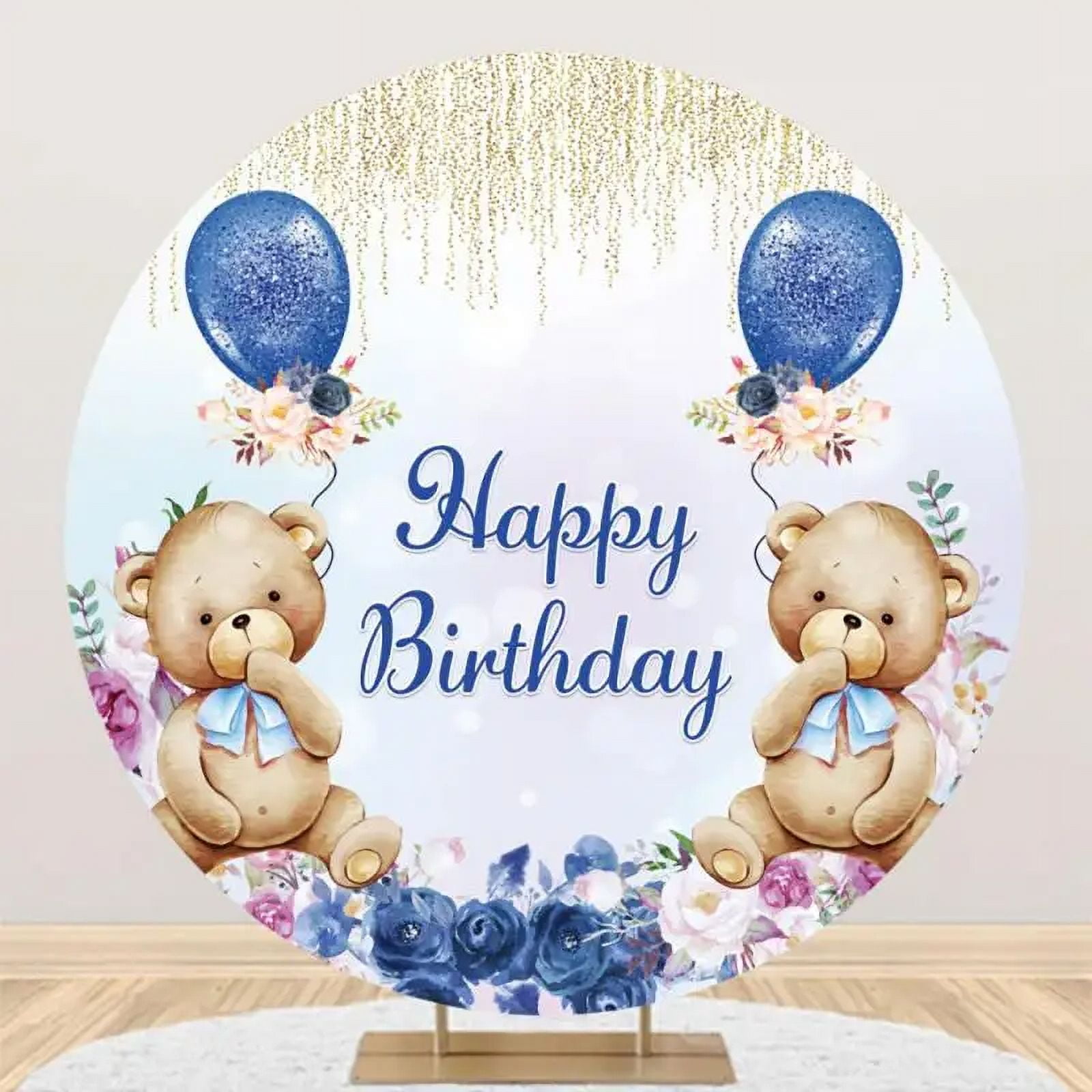 Hot Air Balloon Bear Birthday Party Round Backgrounds for Photography ...